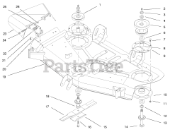 Toro 78280 - Toro 52" Side-Discharge Mower Deck for 260 Series Tractors (SN: 089000001 - 089999999) (1998) Blades, Spindles And Deflectors