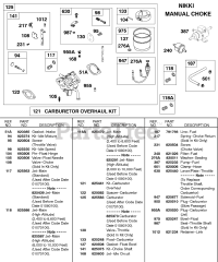 Briggs & Stratton 587447-0205-E2 - Briggs & Stratton Horizontal Engine Carburetor, NIKKI Manual Choke, Carburetor Overhaul