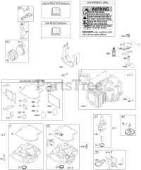 Briggs & Stratton 31B775-0122-E2 - Briggs & Stratton Vertical Engine Camshaft, Crankshaft, Cylinder, Engine Sump, Gasket Set - Engine, Operator's Manual, Piston, Rings, Connecting Rod, Warning Label