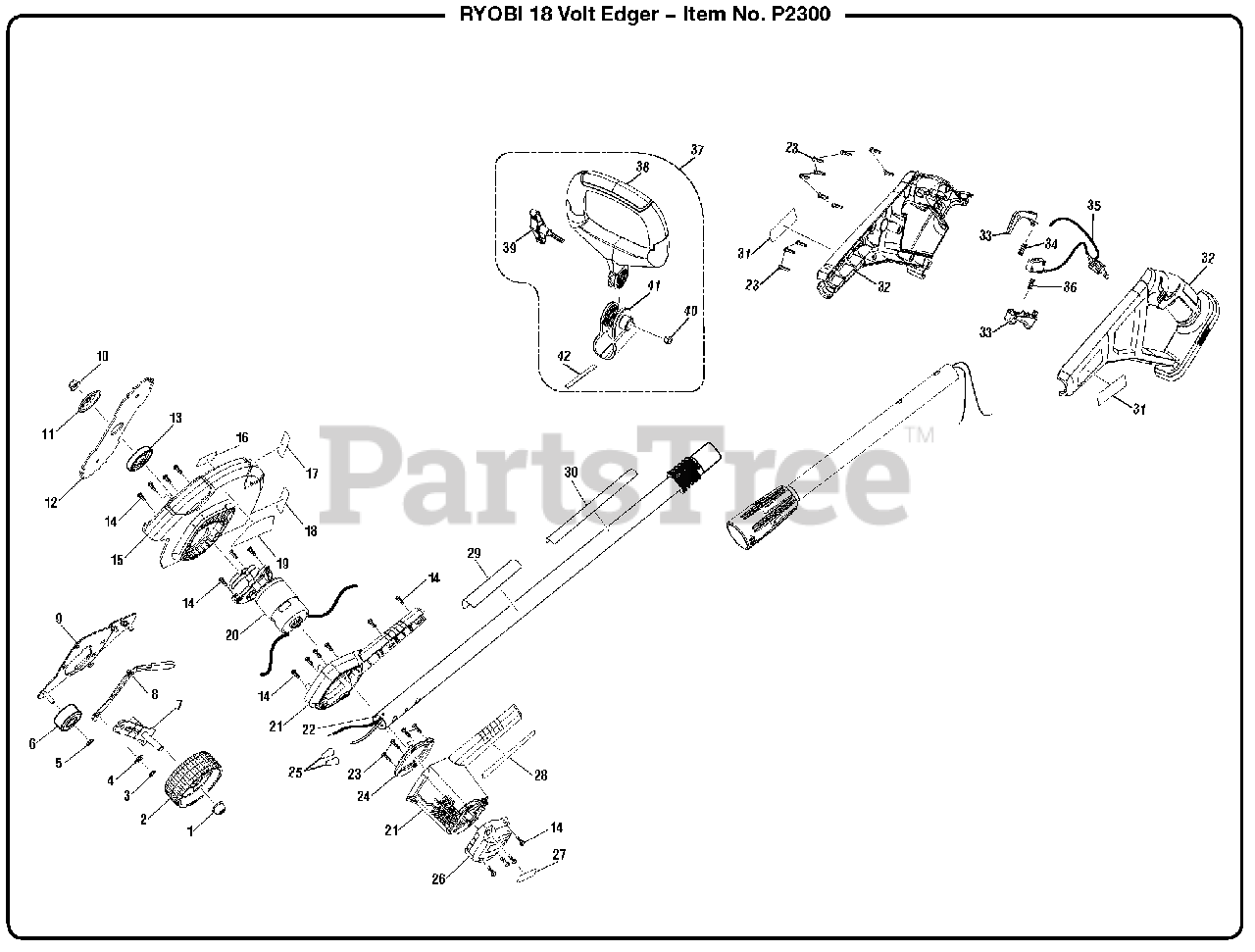 Ryobi P 2300 (090265001) Ryobi 18V Edger General Assembly Parts