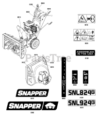 Snapper SNL 824R (1696523-00) - Snapper 24" Snow Thrower, 7.5hp Decals Group