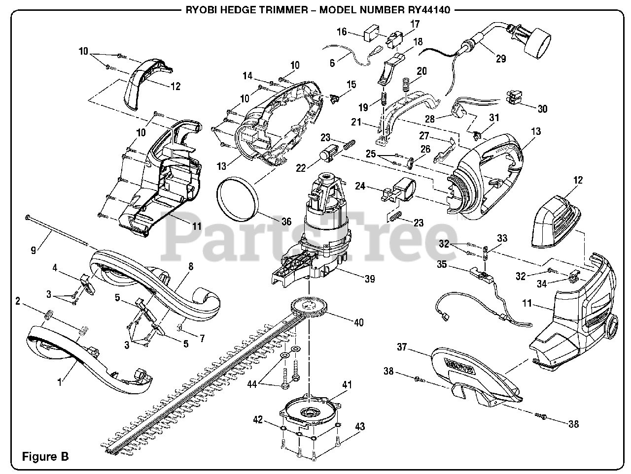 Ryobi RY 44140 Ryobi Hedge Trimmer Figure B Parts Lookup with