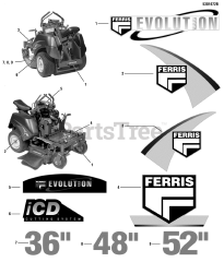 Ferris Evolution (5900858) - Ferris Evolution Series 52" Stand-On Mower, 26hp Kawasaki Decal Group - Brand