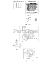 Briggs & Stratton 217707-0391-E1 - Briggs & Stratton Vertical Engine Cylinder, Engine Sump, Operator's Manual, Warning Label