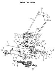 Husqvarna DT 18 - Husqvarna 18" Dethatcher (2001-03) CHASSIS, ENGINE &amp; PULLEYS
