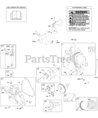 Briggs & Stratton 21C114-0370-E1 - Briggs & Stratton Horizontal Engine Camshaft, Crankcase Cover, Crankshaft, Cylinder, Lubrication, Operator's Manual, Piston/Rings/Connecting Rod, Warning Label