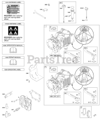 Briggs & Stratton 10T802-0015-E1 - Briggs & Stratton Vertical Engine Cylinder, Cylinder Head, Lubrication, Operator's Manual, Warning Label