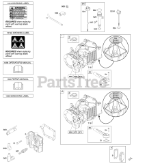 Briggs & Stratton 9T602-0127-B1 - Briggs & Stratton Vertical Engine Cylinder, Cylinder Head, Lubrication, Operator's Manual, Warning Label