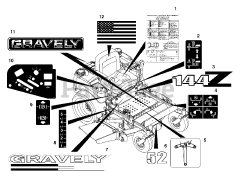 Gravely 992077 (PM 144Z) - Gravely Pro-Master 44" Zero-Turn Mower, 19hp Kawasaki (SN: 000101 - 000499) Decals (Part 2)