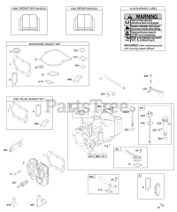 Briggs & Stratton 9D902-2128-E1 - Briggs & Stratton Vertical Engine Cylinder, Cylinder Head, Gasket Set - Engine, Gasket Set - Valve, Lubrication, Operator's Manual, Warning Label