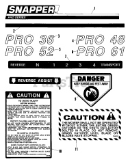 Snapper PMA 360 (88990) - Snapper 36" Pro 8 Mower Deck Assembly Decal Kit (Part 1)