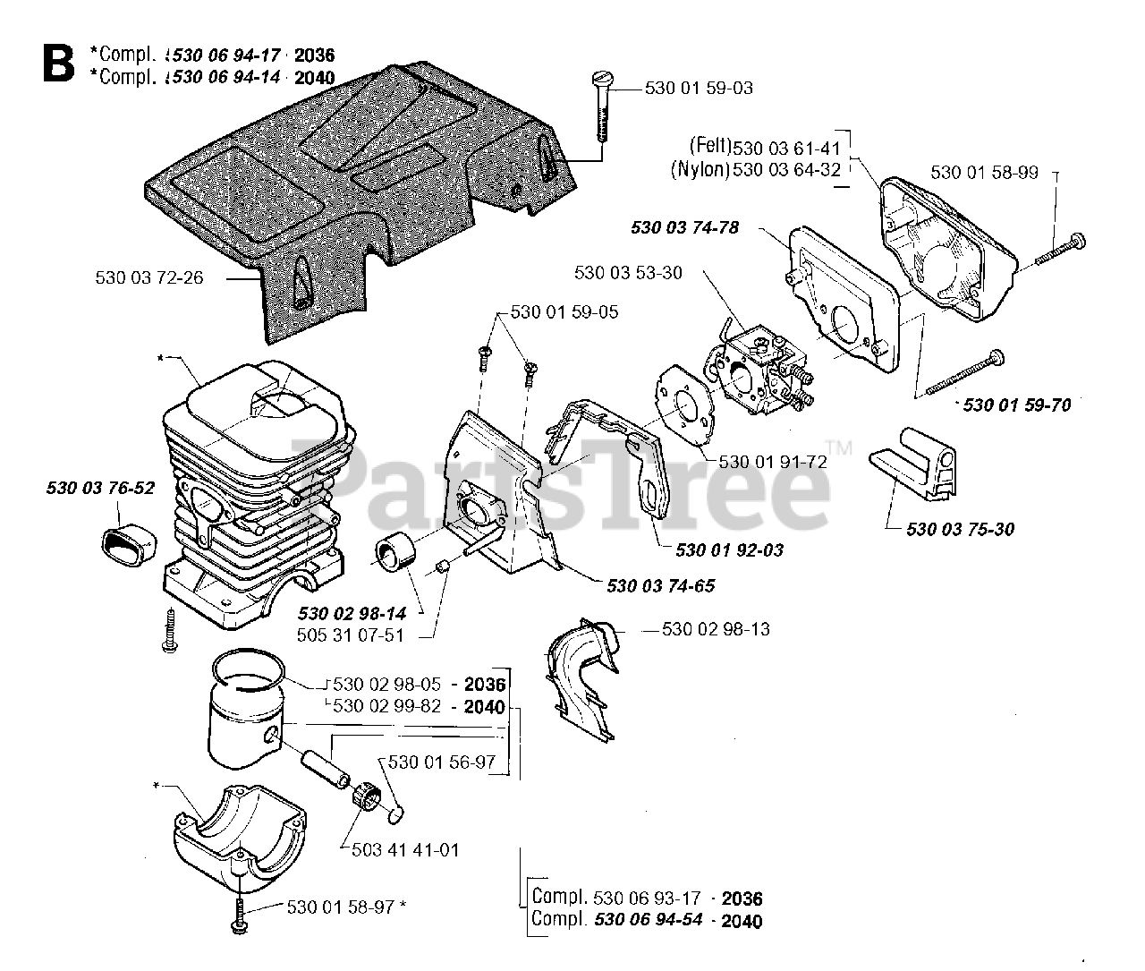 Jonsered 2036 Jonsered Chainsaw (199311) CYLINDER PISTON Parts