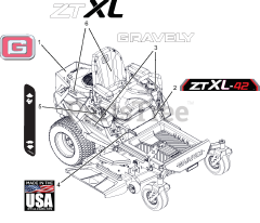 Gravely 915262 (ZT XL 42) - Gravely 42" Zero-Turn Mower, 21.5hp Kawasaki FR (SN: 030000 - 059999) Decals - Styles 42"