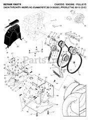 Husqvarna 9027 STE (961910003-02) - Husqvarna 27" Snow Blower (2007-01) CHASSIS, ENGINE &amp; PULLEYS