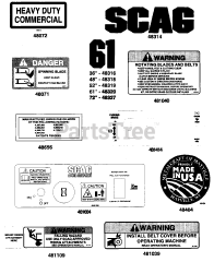 Scag SWZ48-15KH - Scag 48" Walk-Behind Mower, 15hp Kohler (SN: 4070001 - 4079999) Replacement Decals &amp; Information (Part 1)