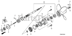 Honda BFP9.9 D5 LHA (BABJ) - Honda Outboard Engine, Made in Japan (SN: BABJ-1400001 - BABJ-1499999) PROPELLER SHAFT + PROPELLER