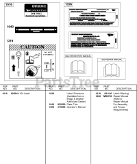 Briggs & Stratton 583447-0317-E2 - Briggs & Stratton Horizontal Engine Label Kit, Emissions Label, Repair Manual