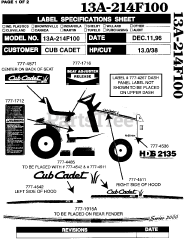 Cub Cadet 2135 (13A-214F100) - Cub Cadet Garden Tractor (SN: 326006 & Above) Labels