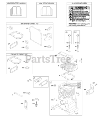 Briggs & Stratton 93452-1241-E1 - Briggs & Stratton Horizontal Engine Cylinder, Cylinder Head, Gasket Set - Engine, Gasket Set - Valve, Operator's Manual, Warning Label