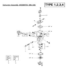 Weed Eater TE 500 CXL - Weed Eater String Trimmer, Type 1 Carburetor Assembly (WA226) P/N 530069754