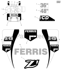 Ferris SRS Z1 (5901676) - Ferris SRS Z1 Series 36" Stand-On Mower, 19hp Kawasaki, Rear-Discharge Decal Group - Brand &amp; Model