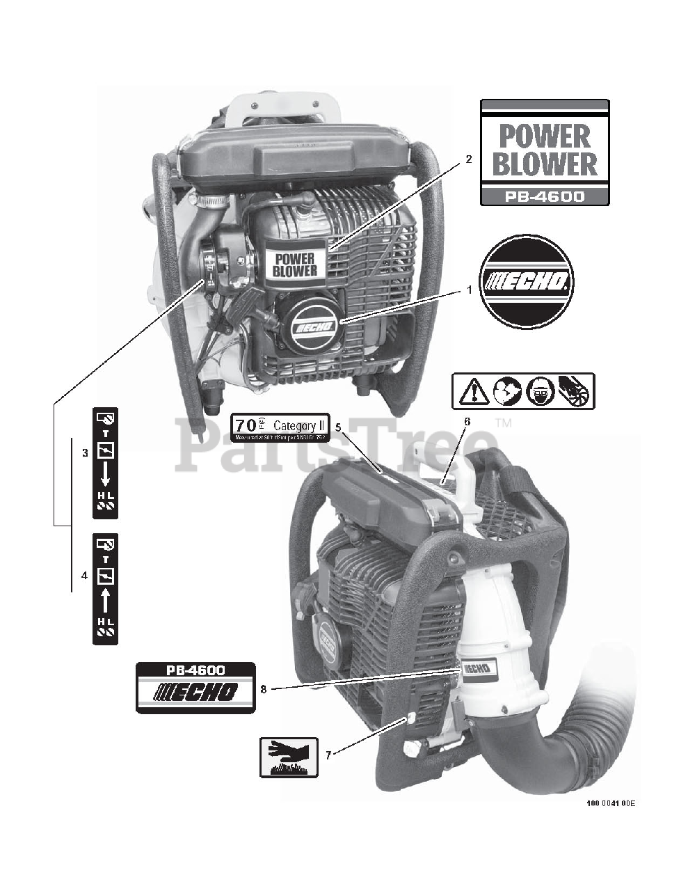 Echo PB4600 Echo Backpack Blower Parts (Type 1E) Labels Parts Lookup