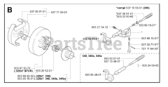 Husqvarna 340 e - Husqvarna Chainsaw (SN: 20051800001 - 20062300000) CLUTCH &amp; OIL PUMP