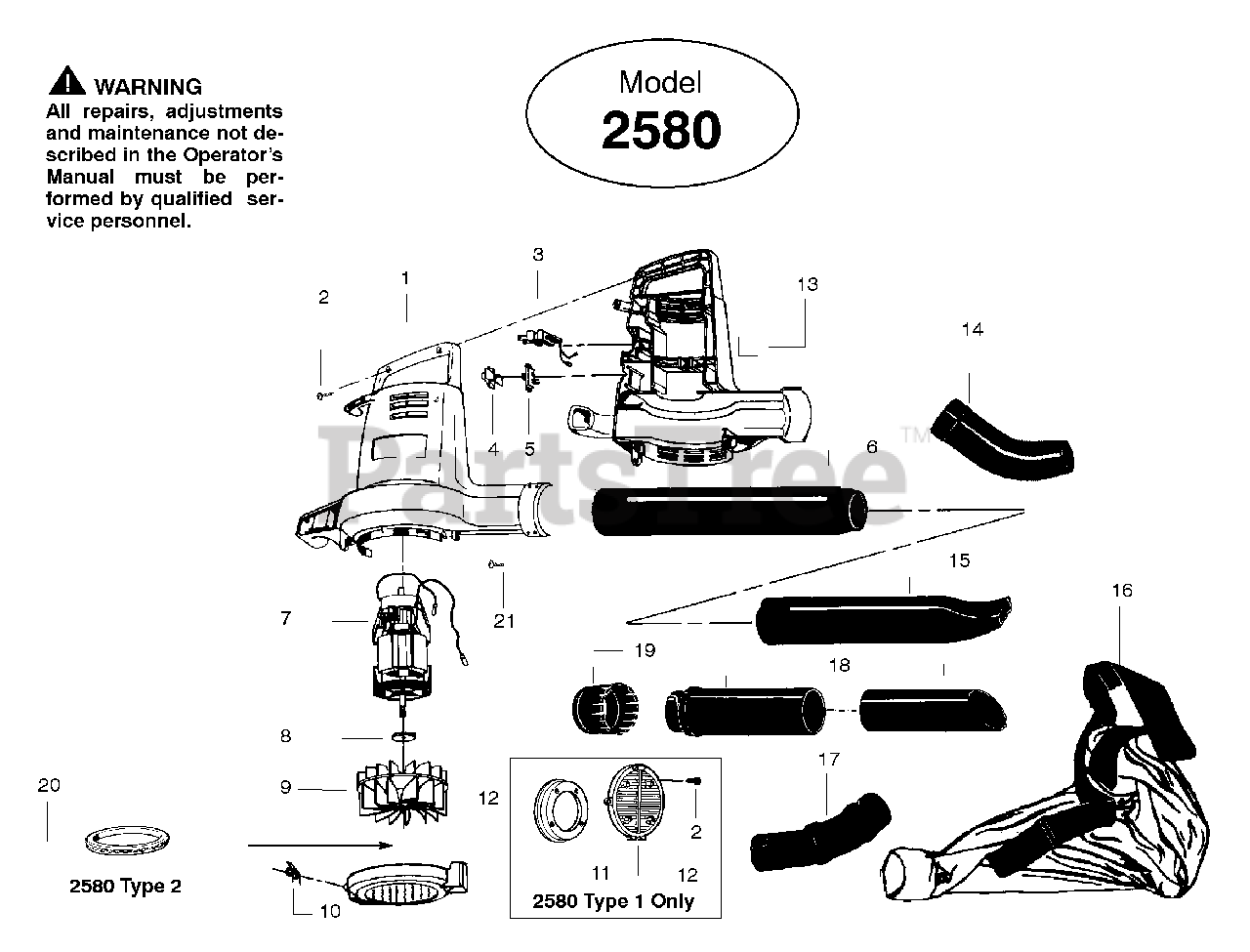Weed Eater 2580 Weed Eater Blower, Electric Electric Blower/Blower Assembly Parts Lookup with