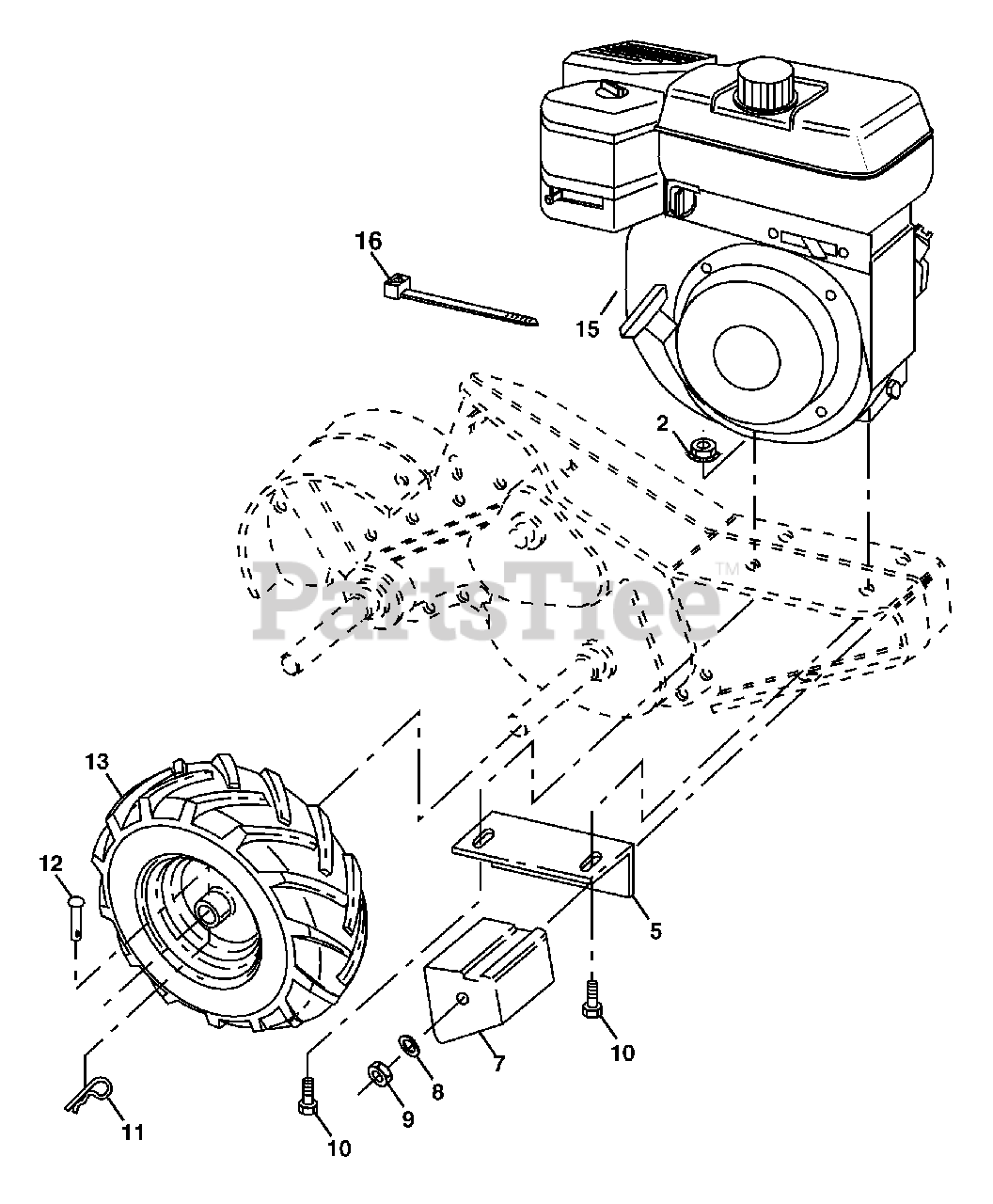 Wizard WA R500 A Wizard RearTine Tiller (2003) Mainframe, Right Side