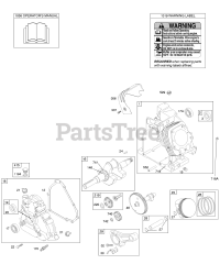 Briggs & Stratton 207432-0144-E9 - Briggs & Stratton Horizontal Engine Camshaft, Crankcase Cover, Crankshaft, Cylinder, Lubrication, Operator's Manual, Piston/Rings/Connecting Rod, Warning Label