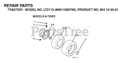 Jonsered LT 2115 (960110007-00) - Jonsered Lawn Tractor (2005-01) WHEELS TIRES