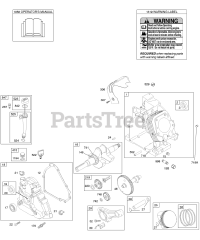 Briggs & Stratton 204412-0105-E9 - Briggs & Stratton Horizontal Engine Camshaft, Crankcase Cover, Crankshaft, Cylinder, Lubrication, Operator's Manual, Piston/Rings/Connecting Rod, Warning Label