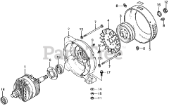Honda E1500 K4 A (E1500) - Honda Generator, Made in Japan (SN: E1500-3000008 - E1500-9999999) ROTOR + ALTERNATOR PULLEY + FAN COVER