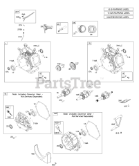 Briggs & Stratton 25T232-0232-01 - Briggs & Stratton Horizontal Engine Camshaft, Crankcase Cover, Crankshaft, Cylinder, Exhaust Bracket, Piston/Rings/Connecting Rod, Warning Label