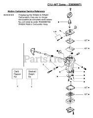 Weed Eater FL Plus - Weed Eater Featherlite String Trimmer, Type 1 Carburetor Assembly (Zama C1U-W7) P/N 530069971