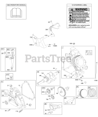 Briggs & Stratton 21C337-0110-E1 - Briggs & Stratton Horizontal Engine Camshaft, Crankcase Cover, Crankshaft, Cylinder, Lubrication, Operator's Manual, Piston/Rings/Connecting Rod, Warning Label