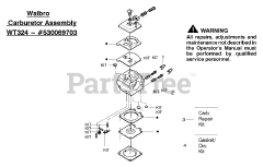 Poulan 2150 - Poulan Predator Chainsaw, Type 4 Carburetor Assembly (Walbro WT324) 530069703
