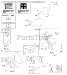 Briggs & Stratton 20P237-0115-E1 - Briggs & Stratton Horizontal Engine Camshaft, Crankcase Cover, Crankshaft, Cylinder, Lubrication, Operator's Manual, Piston/Rings/Connecting Rod, Warning Label
