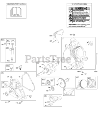 Briggs & Stratton 205437-0169-E1 - Briggs & Stratton Horizontal Engine Camshaft, Crankcase Cover, Crankshaft, Cylinder, Lubrication, Operator's Manual, Piston/Rings/Connecting Rod, Warning Label