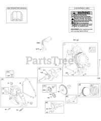 Briggs & Stratton 216112-0110-E1 - Briggs & Stratton Horizontal Engine Camshaft, Crankcase Cover, Crankshaft, Cylinder, Operator's Manual, Piston/Rings/Connecting Rod, Warning Label