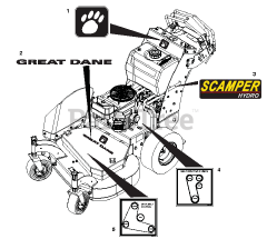 Great Dane 988641 (GHWKA1948S) - Great Dane Scamper 48" Walk-Behind Mower, 19hp Kawasaki, Hydro (SN: 000101 & Above) Decals Style