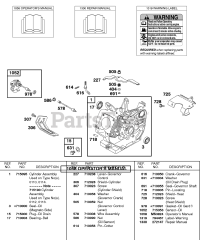 Briggs & Stratton 187437-0113-E1 - Briggs & Stratton Horizontal Engine CYLINDER, OIL SENSOR GROUP, OPERATOR'S MANUAL, REPAIR MANUAL, WARNING LABEL