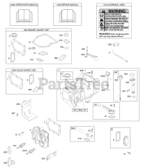 Briggs & Stratton 10A902-2140-E2 - Briggs & Stratton Vertical Engine Cylinder, Cylinder Head, Gasket Set - Engine, Gasket Set - Valve, Lubrication, Operator's Manual, Warning Label