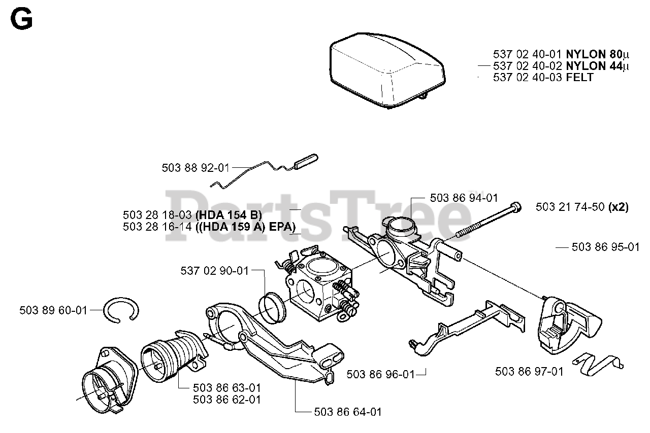 Jonsered 2150 Jonsered Chainsaw (200008) CARBURETOR AIR FILTER Parts
