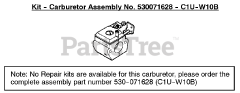 Weed Eater FL Plus LE - Weed Eater Featherlite String Trimmer, Type 2 Carburetor Assembly (C1U-W10B) P/N 530071628