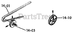 Toro 1-0300 - Toro Raider 10 Lawn Tractor (1971) Drive Belts, Pulleys (plate 14.1)