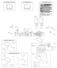 Briggs & Stratton 91412-0130-E1 - Briggs & Stratton Horizontal Engine Cylinder, Cylinder Head, Gasket Set - Engine, Gasket Set - Valve, Operator's Manual, Warning Label