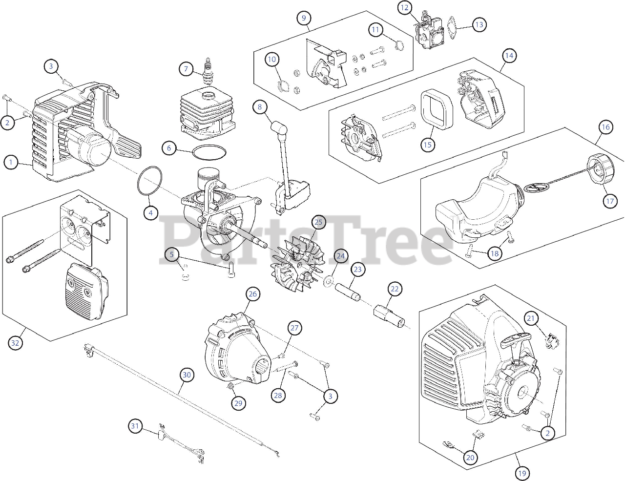 Remington RM 2510 (41ED110G983) Remington String Trimmer Engine Assembly Parts Lookup with
