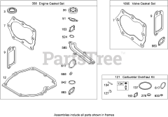 Toro 21027 - Toro 43cm Emotion Walk-Behind Mower (SN: 290003001 - 290999999) (2009) Engine and Valve Gaskets and Carburetor Overhaul Kit Briggs and Stratton 122T07-2058-B1