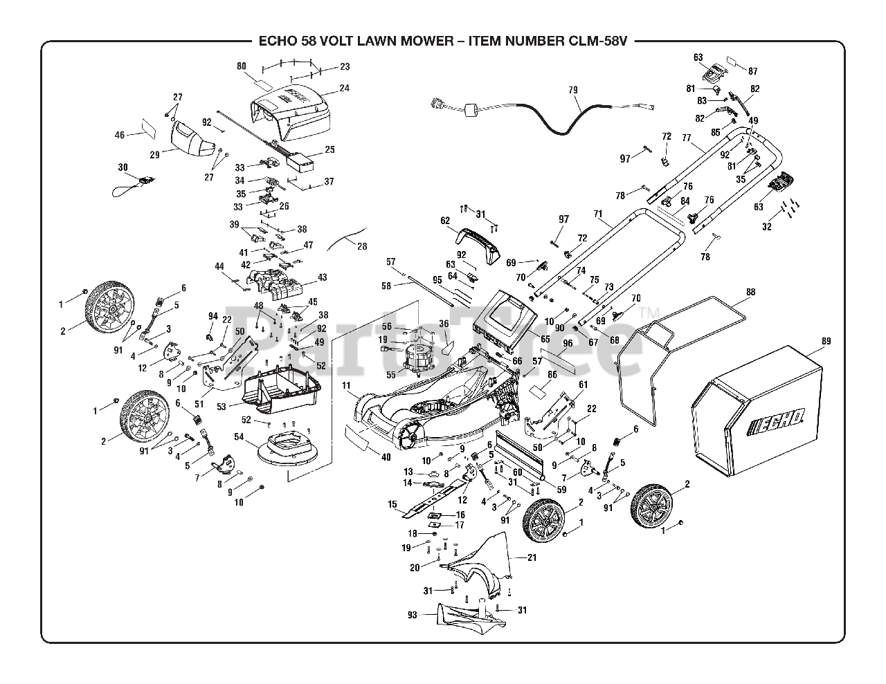 Echo CLM58V (107944001) Echo Lawn Mower, 58V Battery, Revision 12